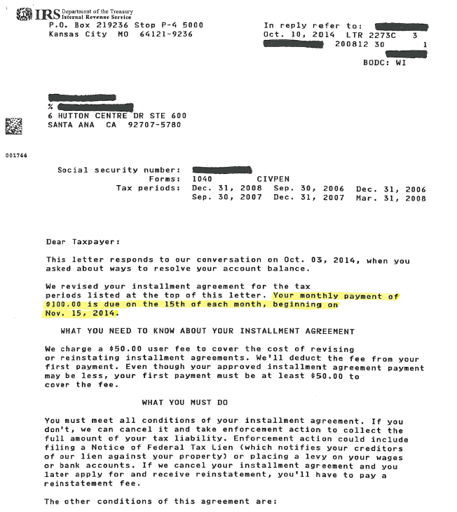 Example IRS collection notice letter Southwest Tax Law helps Arizona residents respond to