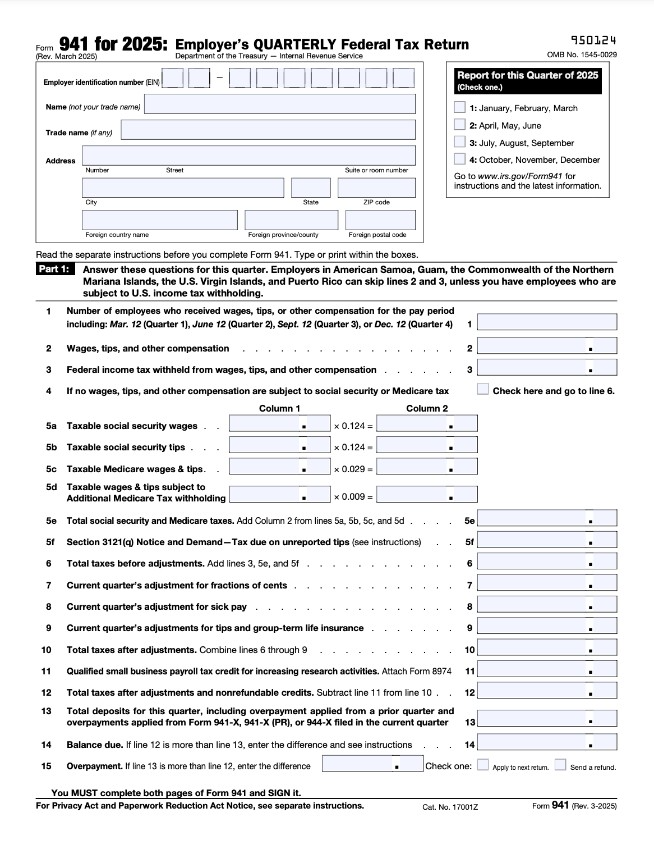 IRS Form 941 payroll tax document relevant to Tucson AZ 85705 installment agreements